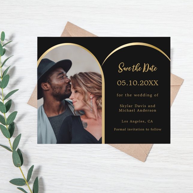 Photo arch black wedding Save the Date card (Creator Uploaded)