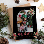 Photo Arch Cranberry Merry Christmas Black  Holiday Card<br><div class="desc">This festive holiday card features an arch-shaped custom photo on a black background, decorated with bouquets of watercolor cranberries and greenery. The words "Merry Christmas" appear in muted red handwriting script. Easily replace the sample image with your own photo, and add your name and the year below. A coordinating cranberry...</div>