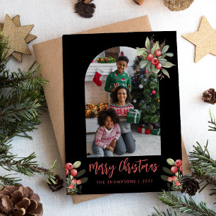 Photo Arch Cranberry Merry Christmas Black  Holiday Card