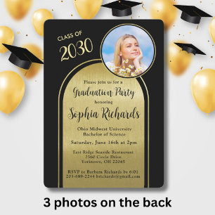 Photo Arch Elegant Black Gold Graduation Party  Invitation