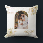 Photo Arch Elegant Gold Floral Monogram Wedding  Cushion<br><div class="desc">Photo Arch Elegant Gold white floral monogram logo wedding throw pillow. Perfect unique one of a kind gift for newly weds and keepsake favour for wedding team. Easy to customise photo,  bride groom names,  initials and wedding date. Get yours today!</div>