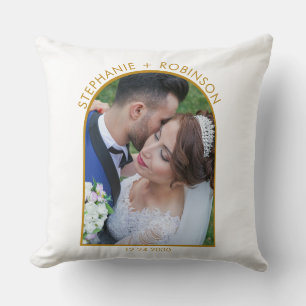 Photo Arch Elegant Gold Script Monogram Wedding  Cushion