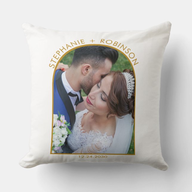 Photo Arch Elegant Gold Script Monogram Wedding  Cushion (Front)
