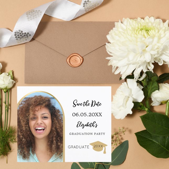 Photo arch gold Graduation Save the Date card (Creator Uploaded)