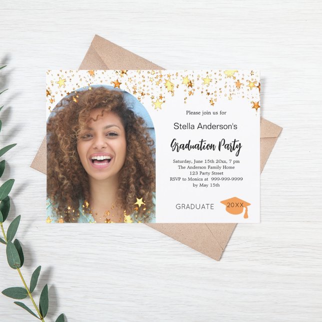 Photo arch gold stars graduation party invitation (Creator Uploaded)