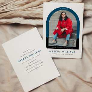 Photo Arch Navy Blue Simple Graduation Party Invitation