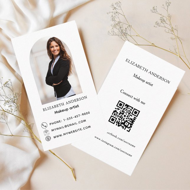 Photo arch Qr social media white black premium Business Card (Creator Uploaded)