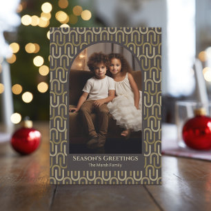 Photo arch - retro mcm pattern neutral brown holiday card