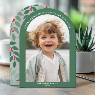 Photo Arch with botanical back Holiday Card