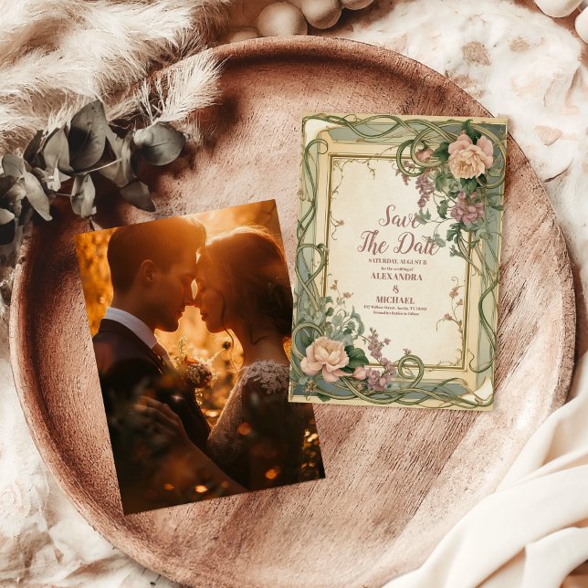 Photo Art Nouveau Elegant Botanical Wedding Save The Date (Creator Uploaded)