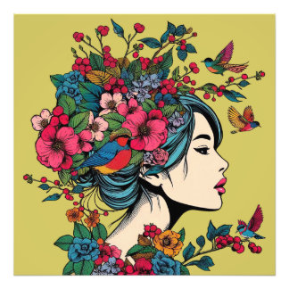 Photo Art Print Women In Fall With Red Berries