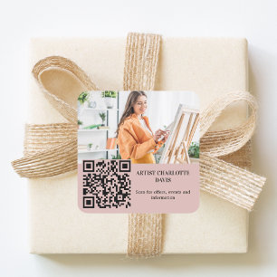 Photo artist designer dusty rose pink QR code Square Sticker