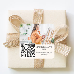 Photo artist designer ivory cream QR code Square Sticker