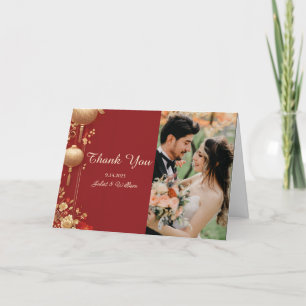 Photo Asian Modern Chinese Bilingual Wedding Thank You Card