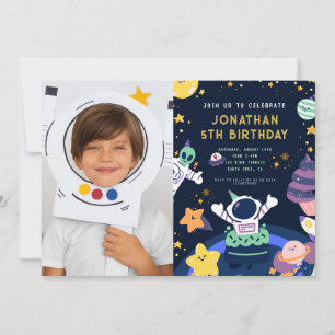 Photo Astronaut Planets Space Boy  Birthday Invitation