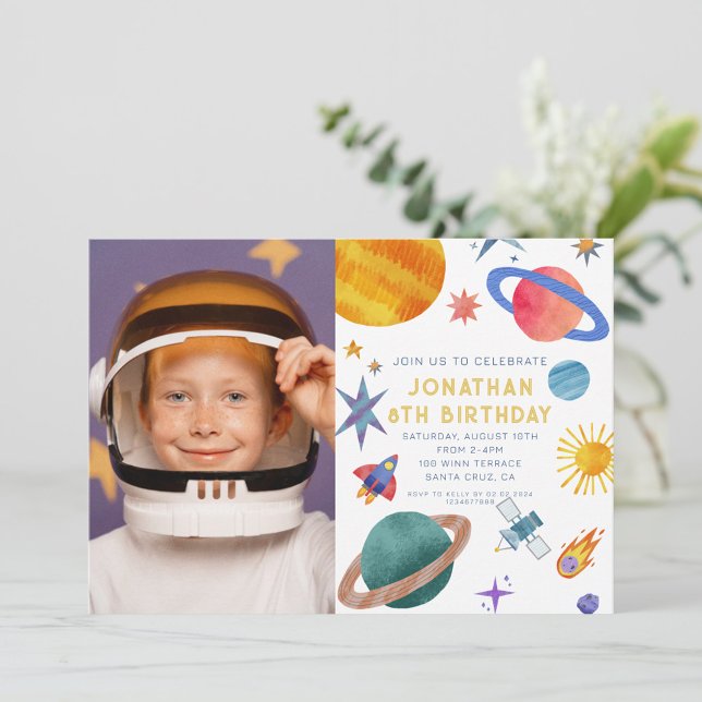 Photo Astronaut Planets Space Boy  Birthday Invitation (Creator Uploaded)