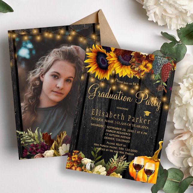 PHOTO Autumn fall rustic wood graduation party Invitation (Creator Uploaded)
