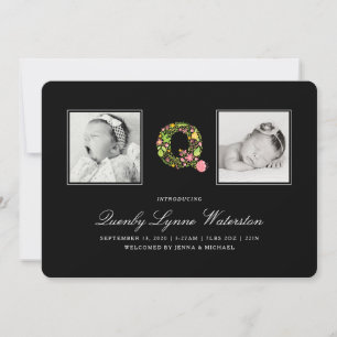 PHOTO BABY ANNOUNCEMENT   Floral Alphabet Q