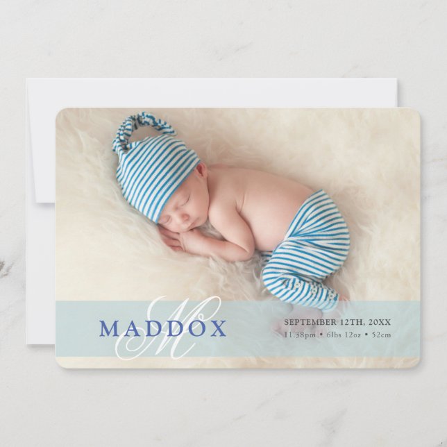 PHOTO BABY ANNOUNCEMENT initial overlay boy blue (Front)