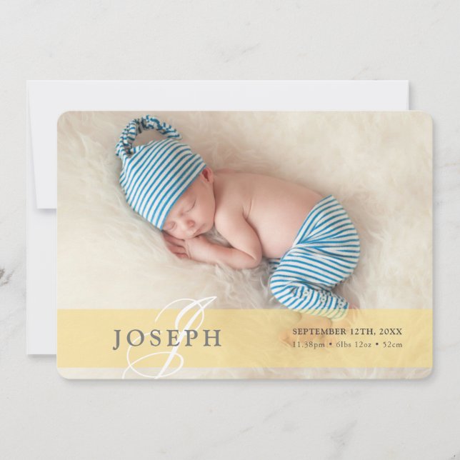 PHOTO BABY ANNOUNCEMENT initial overlay boy yellow (Front)