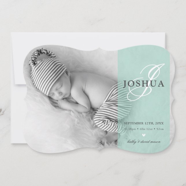 PHOTO BABY ANNOUNCEMENT initial overlay mint (Front)
