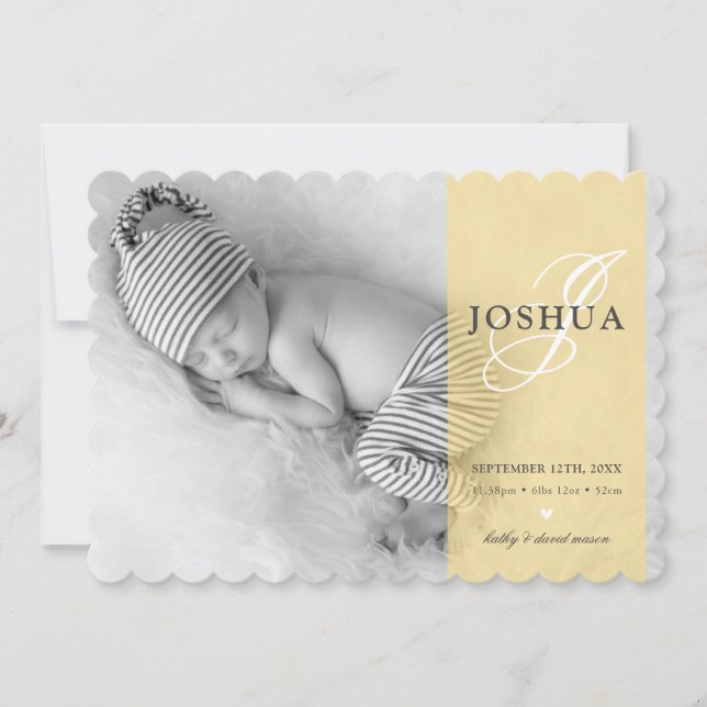 PHOTO BABY ANNOUNCEMENT initial overlay yellow (Front)