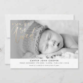 PHOTO BABY ANNOUNCEMENT you're so loved gold
