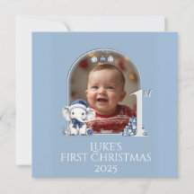 **Photo Baby Boy 1st Christmas Flat Holiday Card