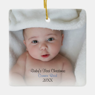 Photo Baby Boy Blue Baby's First Christmas Ceramic Ornament