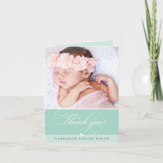 PHOTO BABY elegant fancy calligraphy pretty mint Thank You Card (Front)