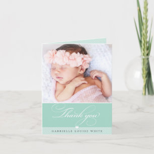 PHOTO BABY elegant fancy calligraphy pretty mint Thank You Card