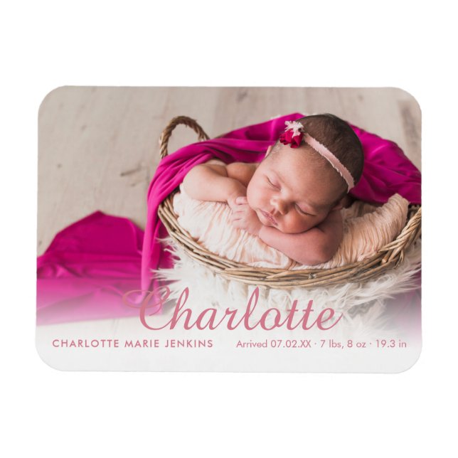 Photo Baby Girl Birth Announcement Script Name Magnet (Horizontal)