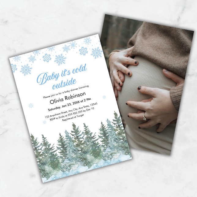 Photo Baby It's Cold Outside Winter Baby Shower Invitation (Photo Snowflakes Baby It's Cold Outside Winter Baby Shower Invitation )