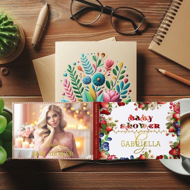 Photo Baby Shower Very Berry Sweet Strawberry Cute Guest Book (Photo Baby Shower Very Berry Sweet Strawberry Cute Foil Guest Book)