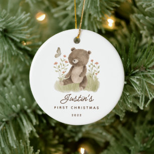 Photo Baby's First Christmas Bear Ceramic Ornament