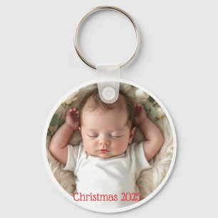 Photo Baby's First Christmas Holiday Personalise  Key Ring