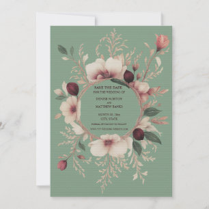 Photo Back Basil Green and Cream Floral Save The Date