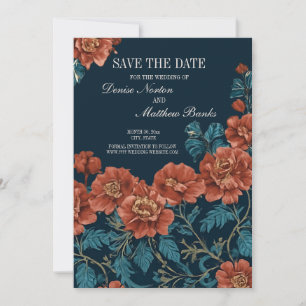 Photo Back Navy and Rust Floral Save The Date