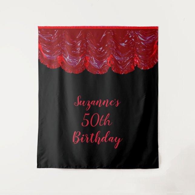 Photo Backdrop 50th Birthday Party Black Red Tapestry (Front)