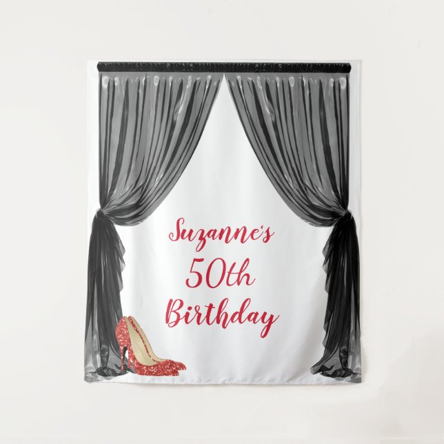 Photo Backdrop 50th Birthday Party Black Red Tapestry (Front)