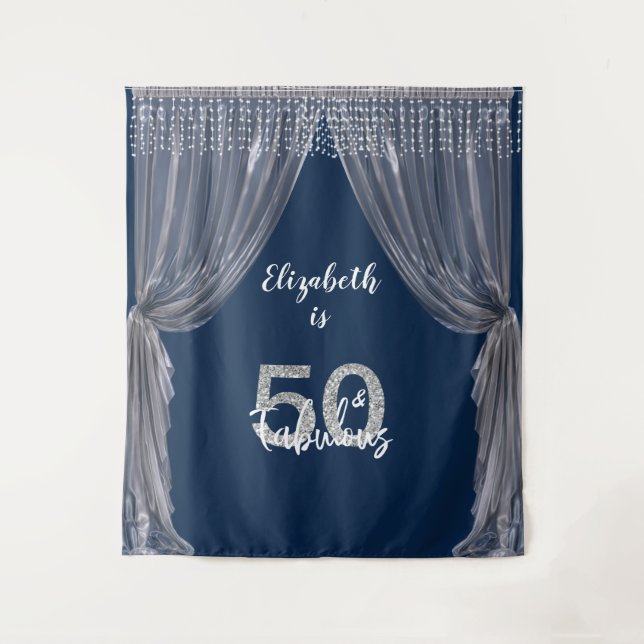 Photo Backdrop 50th Birthday Party Silver Curtain Tapestry (Front)