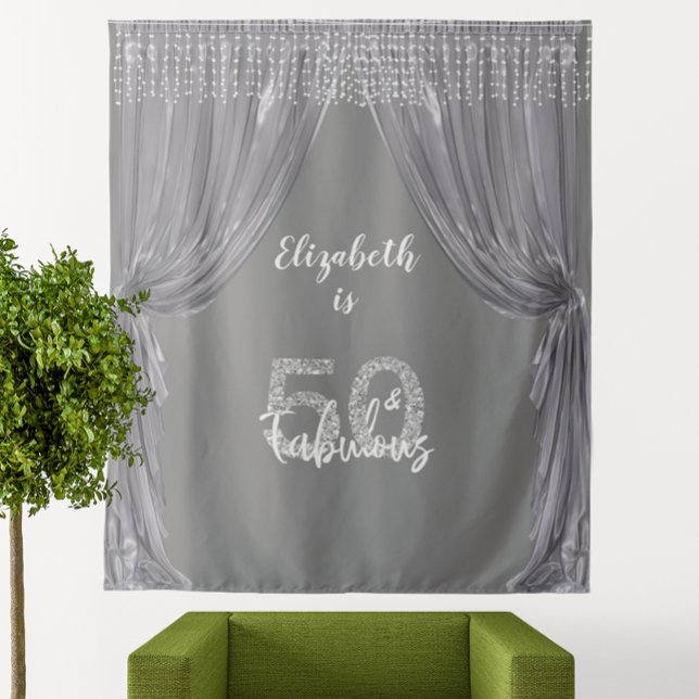 Photo Backdrop 50th Birthday Party Silver Curtain Tapestry (Creator Uploaded)