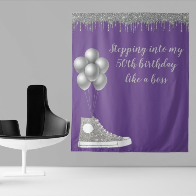 Photo Backdrop 50th Birthday Party Silver Glitter Tapestry (Creator Uploaded)