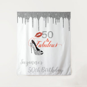Photo Backdrop 50th Birthday Party Silver Glitter Tapestry