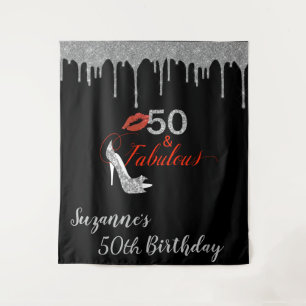 Photo Backdrop 50th Birthday Party Silver Glitter Tapestry