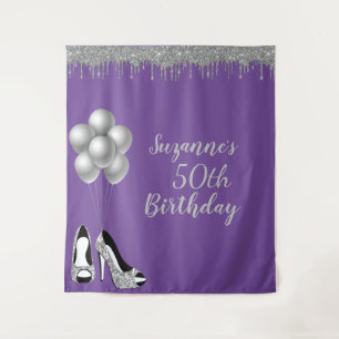Photo Backdrop 50th Birthday Party Silver Glitter Tapestry