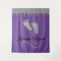 Photo Backdrop Baby Shower Feet Silver Glitter