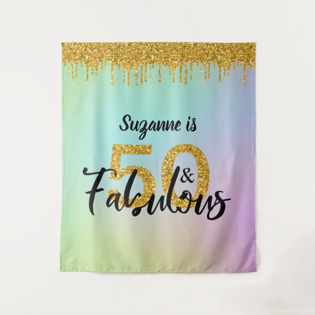 Photo Backdrop Booth 50 and Fabulous Party Gold Tapestry (Front)