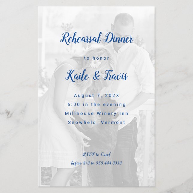 Photo Background Navy Blue Rehearsal Dinner Invite Flyer (Front)