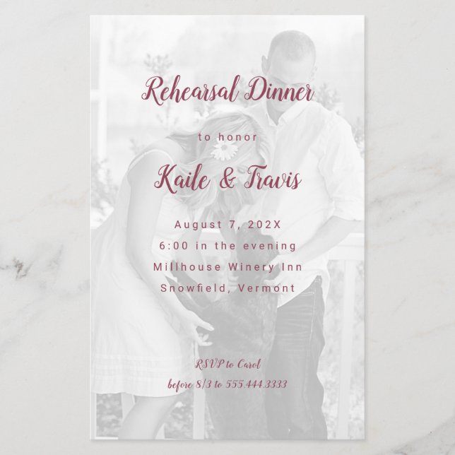 Photo Background Wine Text Rehearsal Dinner Invite Flyer (Front)